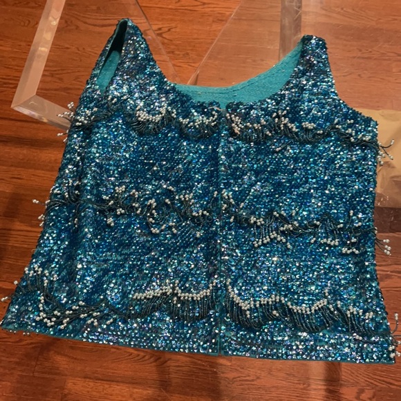 Turquoise Hand Beaded Wool Top from Japan - Picture 7 of 7